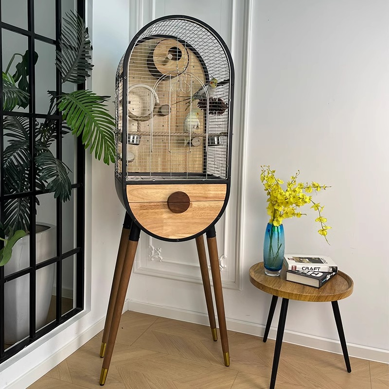 Gabbia per uccelli in legno in acciaio naturale rimovibile villa pappagallo Gabbia per uccelli in legno in acciaio naturale rimovibile villa pappagallo