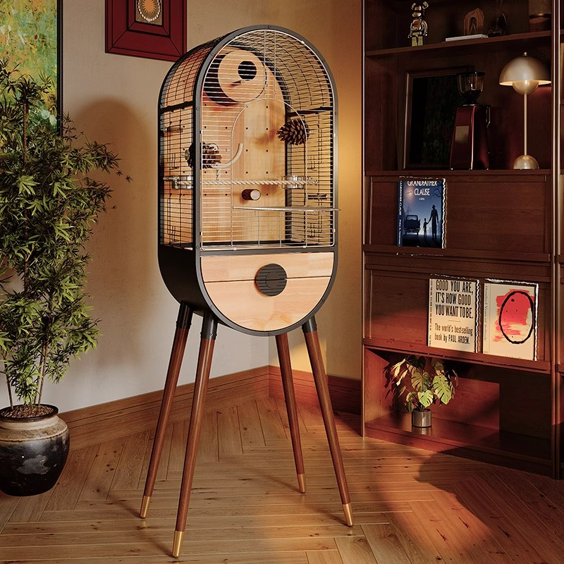 Gabbia per uccelli in legno in acciaio naturale rimovibile villa pappagallo Gabbia per uccelli in legno in acciaio naturale rimovibile villa pappagallo