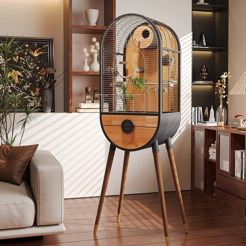 Gabbia per uccelli in legno in acciaio naturale rimovibile villa pappagallo Gabbia per uccelli in legno in acciaio naturale rimovibile villa pappagallo