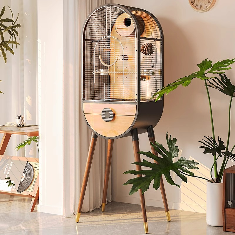 Gabbia per uccelli in legno in acciaio naturale rimovibile villa pappagallo Gabbia per uccelli in legno in acciaio naturale rimovibile villa pappagallo