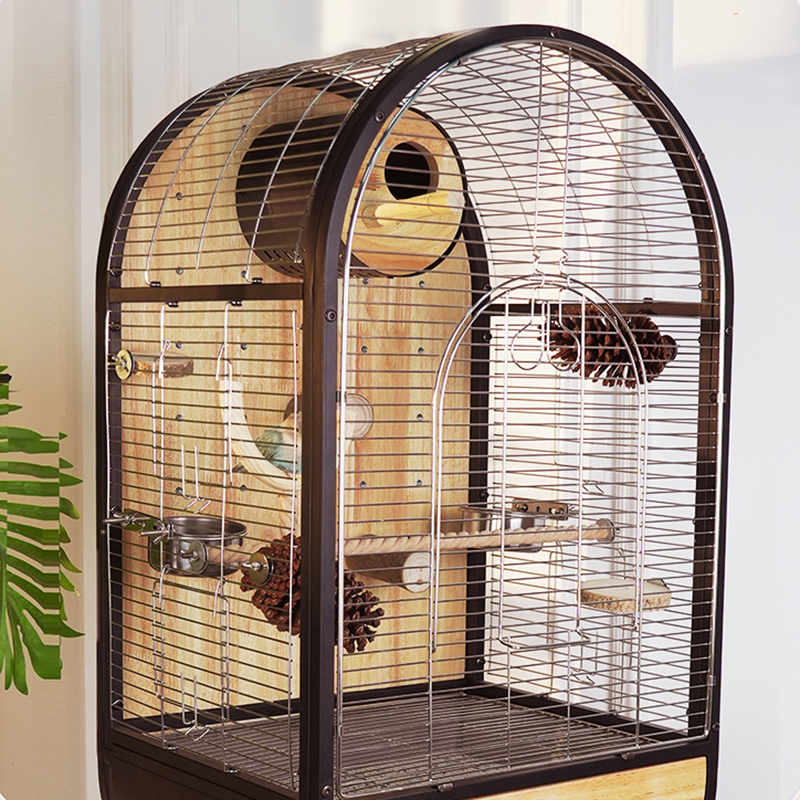 Gabbia per uccelli in legno in acciaio naturale rimovibile villa pappagallo Gabbia per uccelli in legno in acciaio naturale rimovibile villa pappagallo