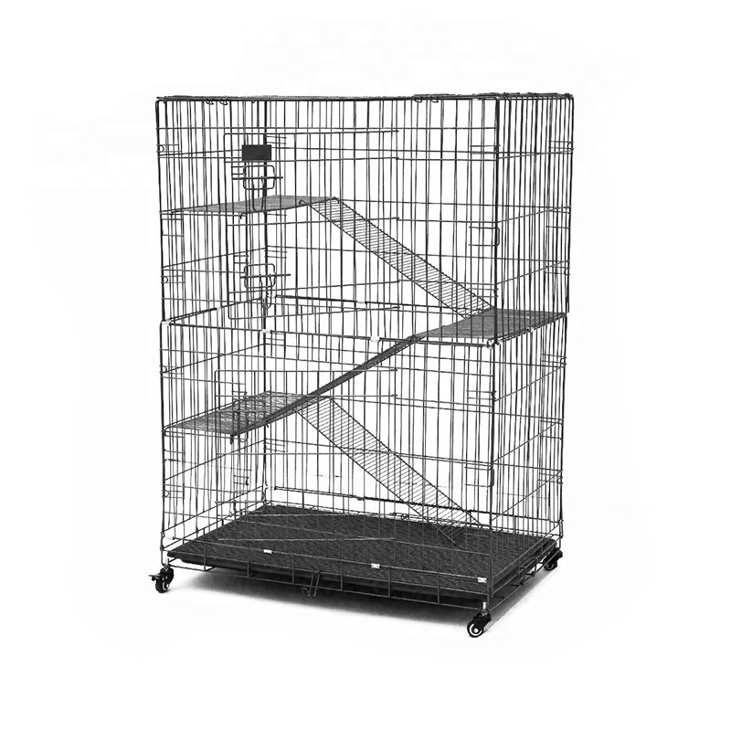 Gabbia di gatto in metallo a filo interno grande a 4 livelli con ruote Gabbia di gatto in metallo a filo interno grande a 4 livelli con ruote