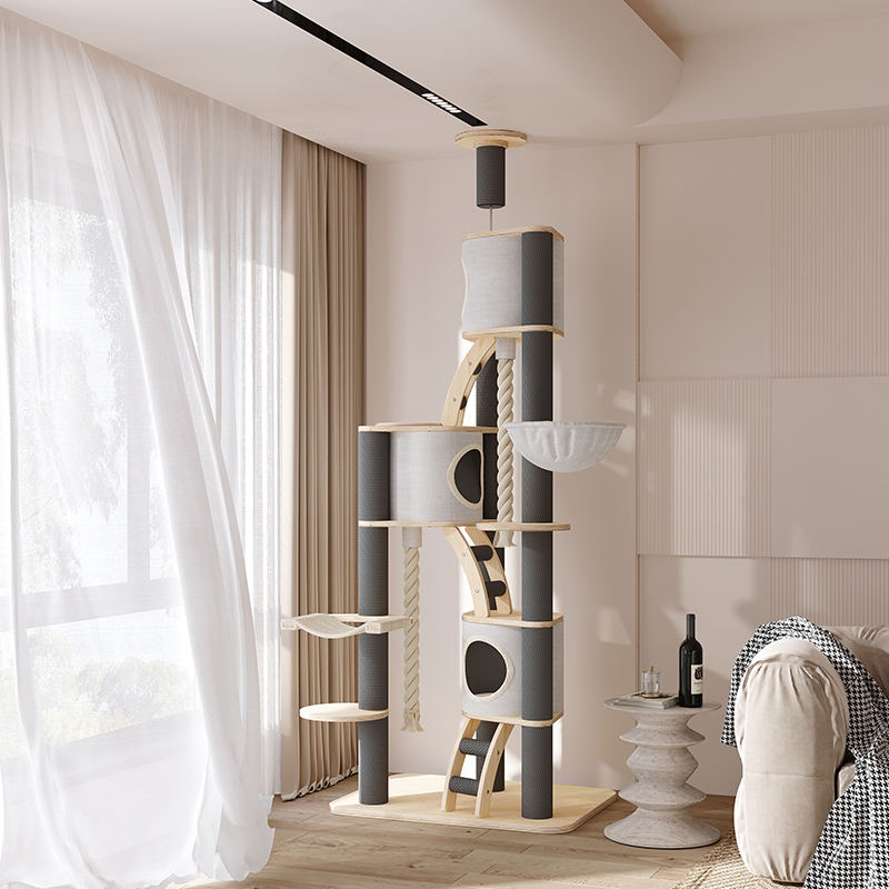 Torre Pavimento al soffitto Talbero gatto in legno in legno massiccio interno Torre Pavimento al soffitto Talbero gatto in legno in legno massiccio interno