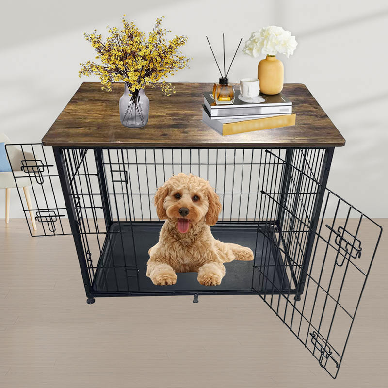 Grande gabbia per cani mobili in legno con vassoio rimovibile Grande gabbia per cani mobili in legno con vassoio rimovibile