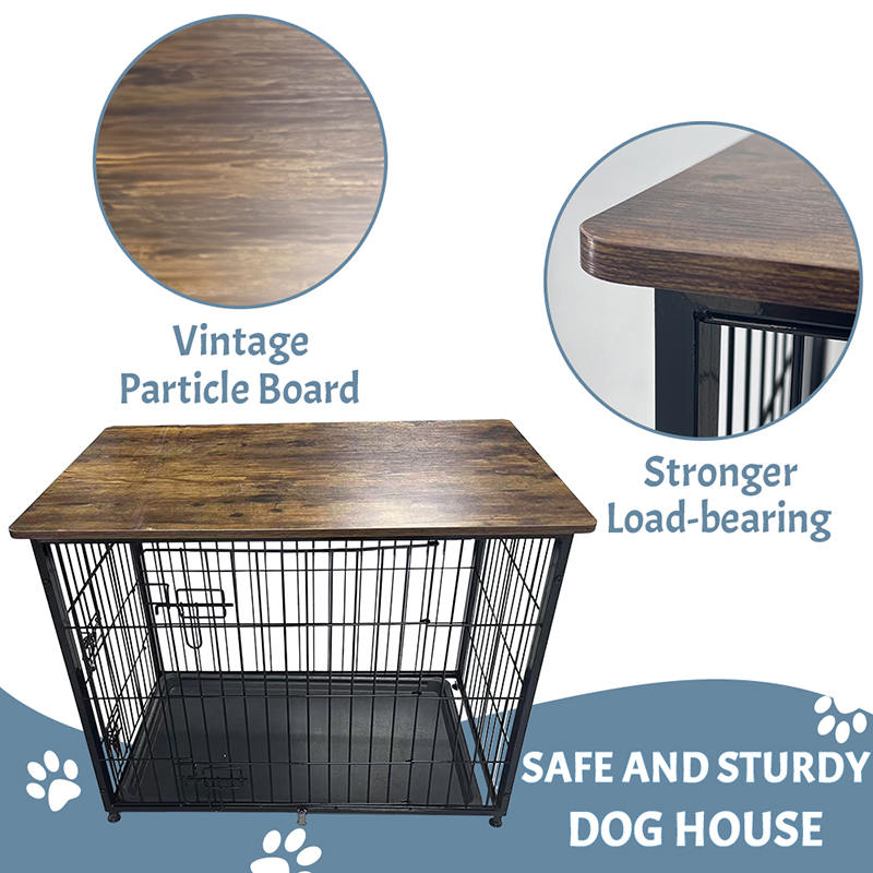 Grande gabbia per cani mobili in legno con vassoio rimovibile Grande gabbia per cani mobili in legno con vassoio rimovibile