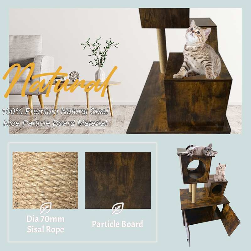 Torre di gatto in legno Torre Crampica per gatto interno con lettiera Torre di gatto in legno Torre Crampica per gatto interno con lettiera