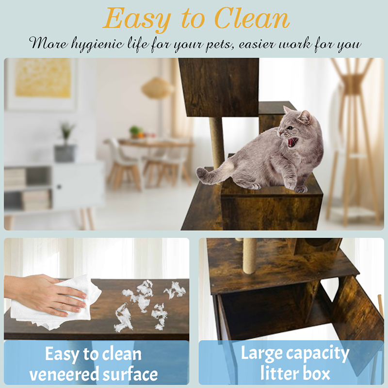 Torre di gatto in legno Torre Crampica per gatto interno con lettiera Torre di gatto in legno Torre Crampica per gatto interno con lettiera