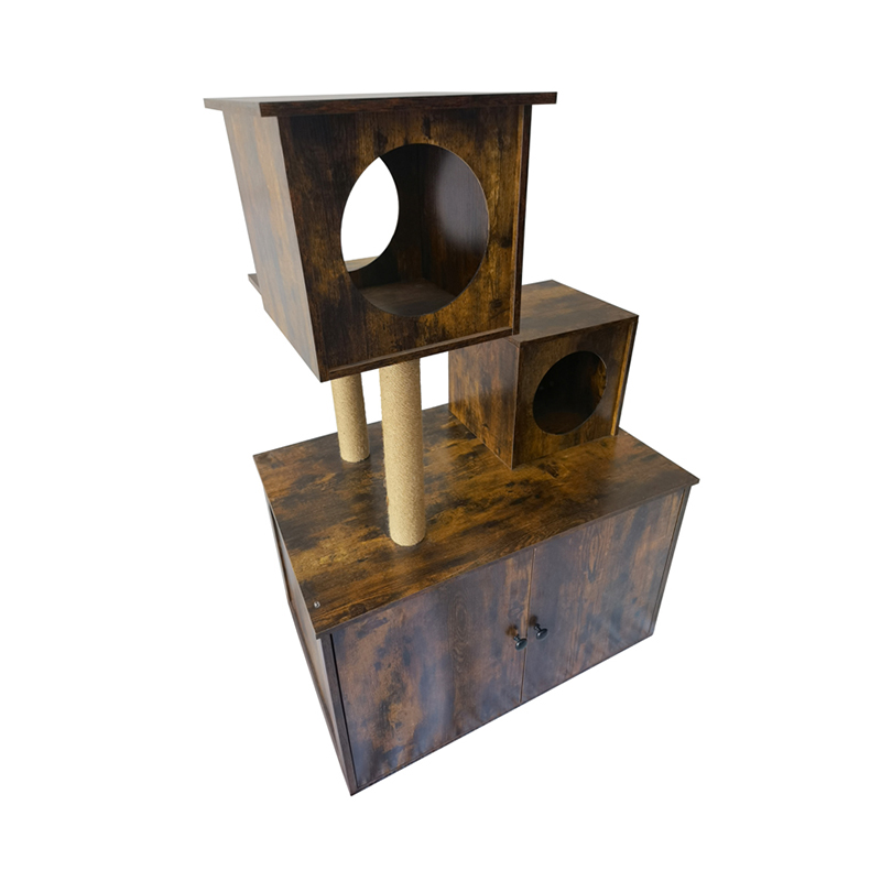 Torre di gatto in legno Torre Crampica per gatto interno con lettiera