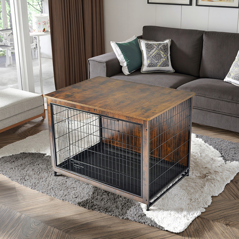 Cage per cani in metallo in stile mobili in legno interno Cage per cani in metallo in stile mobili in legno interno
