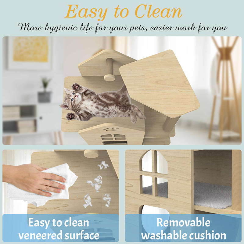 Casa gatto torre in legno interno con paletti di graffi di sisal arrampicati Casa gatto torre in legno interno con paletti di graffi di sisal arrampicati