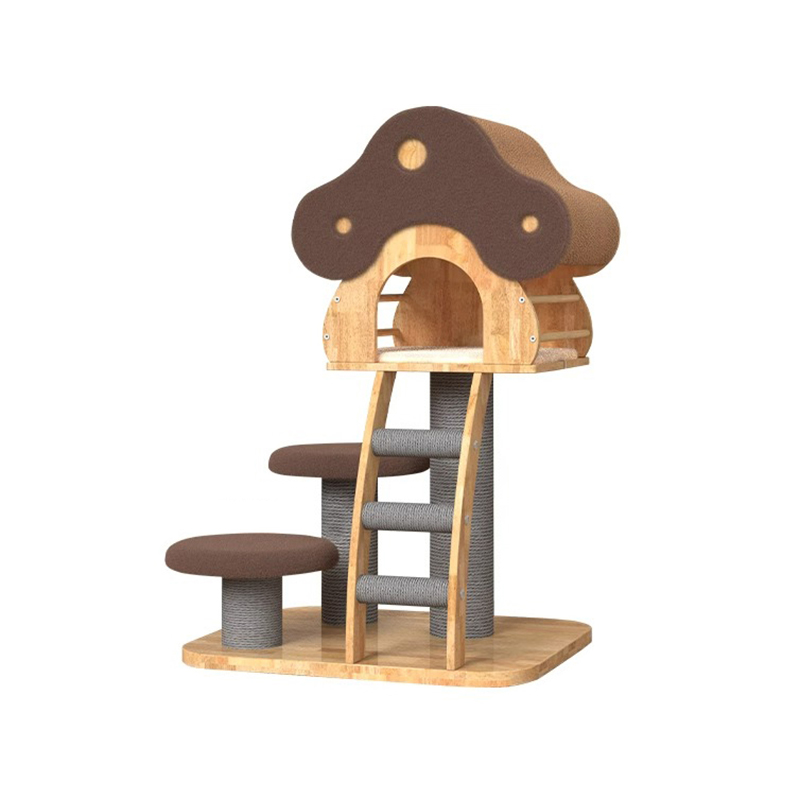 Forma a forma di funghi Torre Torre Crampica in legno Frame Solid Cat Tree con scala